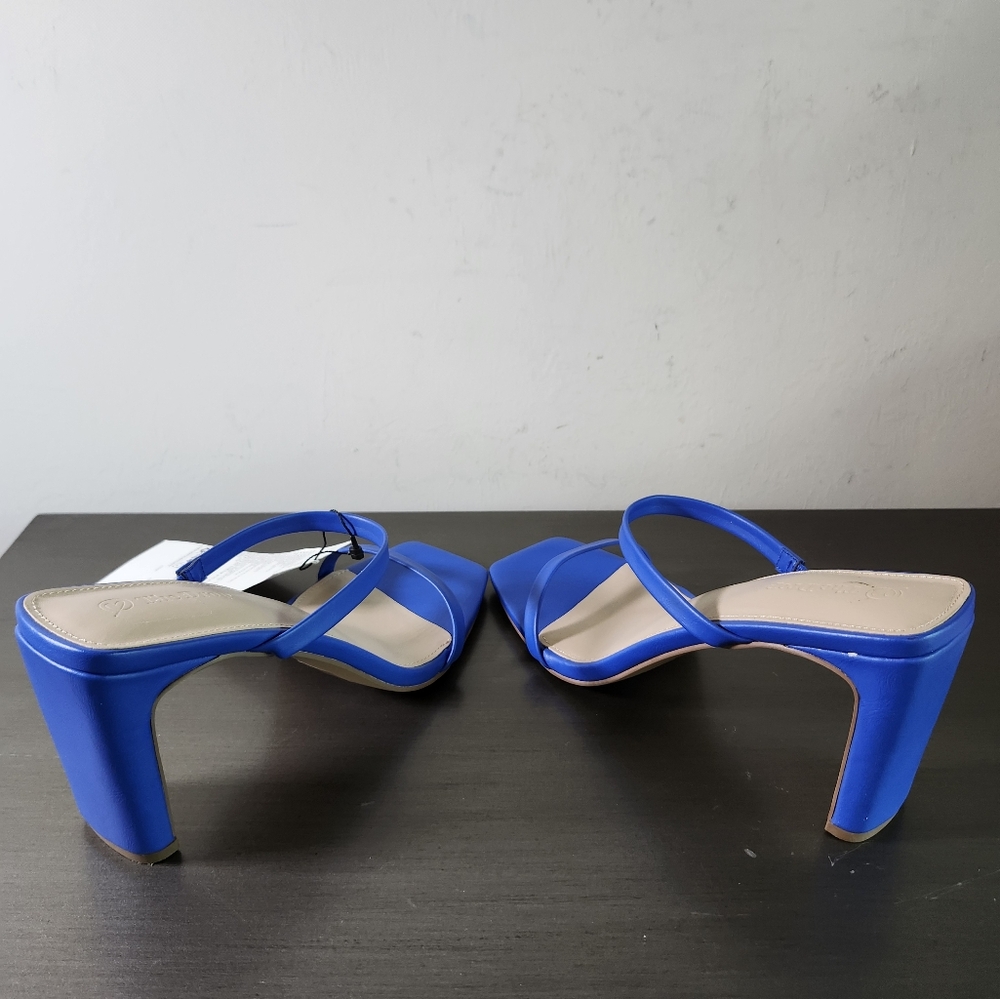 The Drop Avery Blue Faux Leather 2 Strap High Heel Sandals Shoes Sz 9M NWOB - Picture 4 of 8